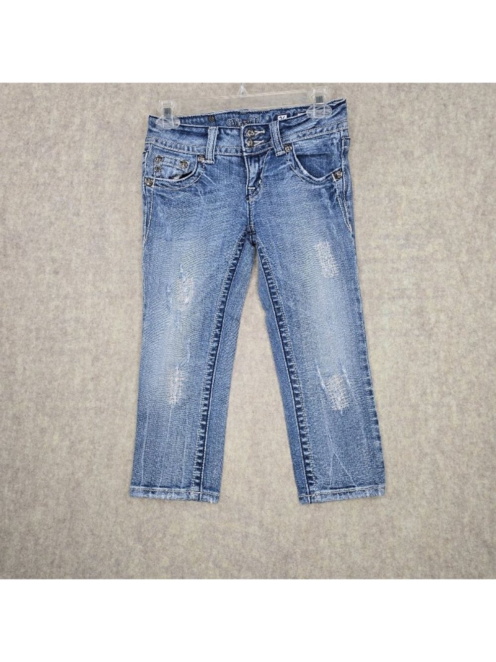 Miss Me Womens Distressed Blue Jeans With Embellished Pockets Size 26 Cotton